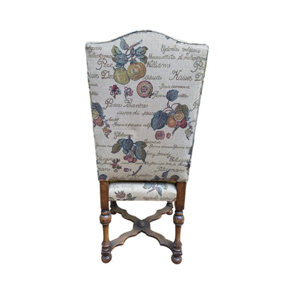 Set of 4 High Back Dining Chairs - Tapestry Fruit Print Oak Finish Chairs Set