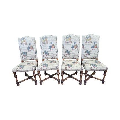 Set of 4 High Back Dining Chairs - Tapestry Fruit Print Oak Finish Chairs Set