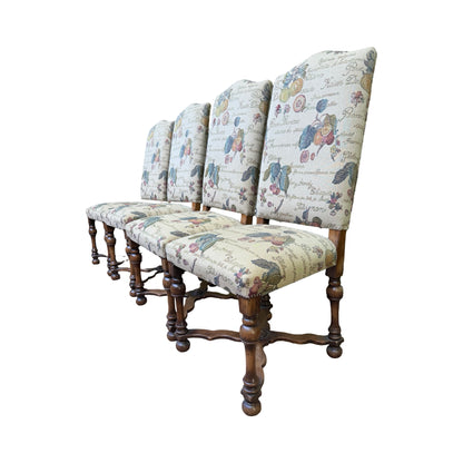 Set of 4 High Back Dining Chairs - Tapestry Fruit Print Oak Finish Chairs Set