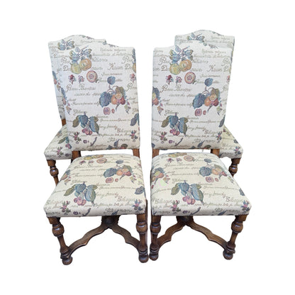 Set of 4 High Back Dining Chairs - Tapestry Fruit Print Oak Finish Chairs Set