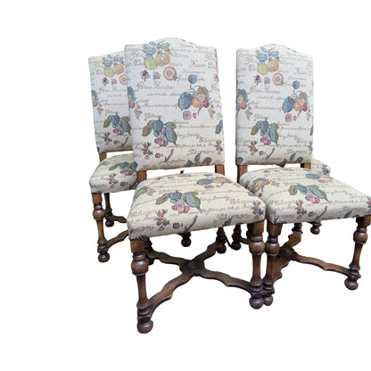 Set of 4 High Back Dining Chairs - Tapestry Fruit Print Oak Finish Chairs Set