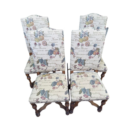 Set of 4 High Back Dining Chairs - Tapestry Fruit Print Oak Finish Chairs Set