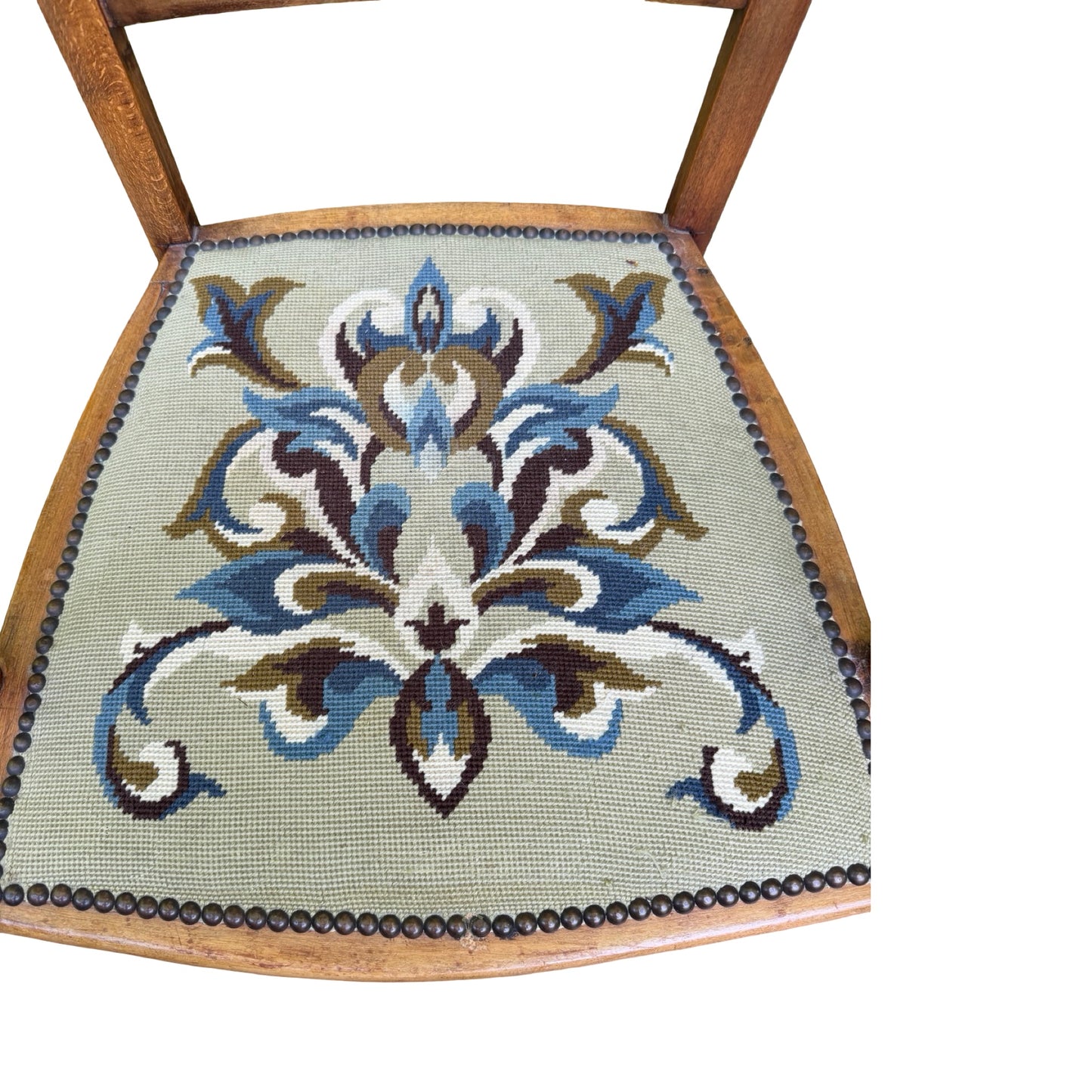 Antique Edwardian Oak Armchair - Occasional Bedroom Chair Tapestry Seat