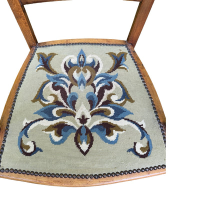 Antique Edwardian Oak Armchair - Occasional Bedroom Chair Tapestry Seat
