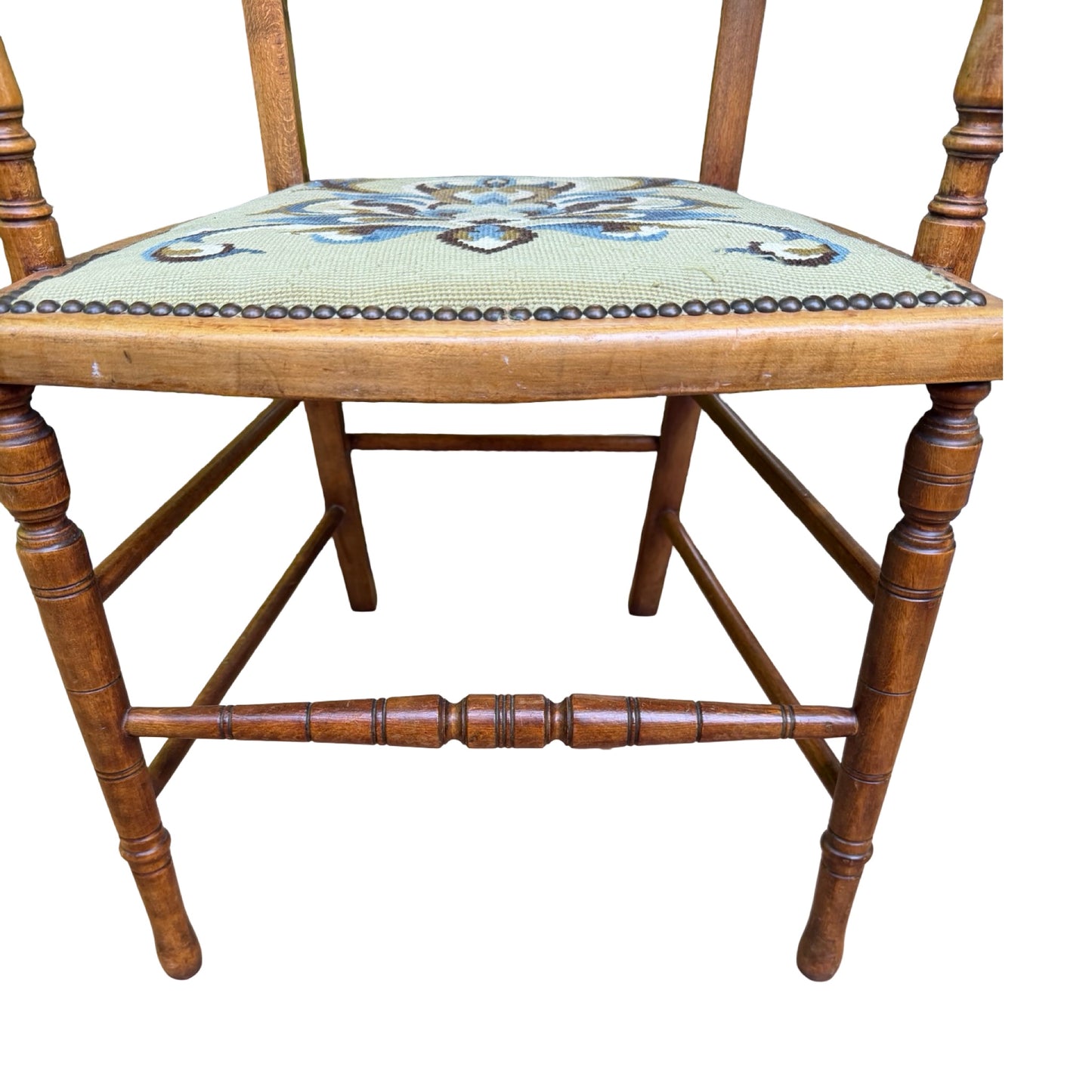 Antique Edwardian Oak Armchair - Occasional Bedroom Chair Tapestry Seat