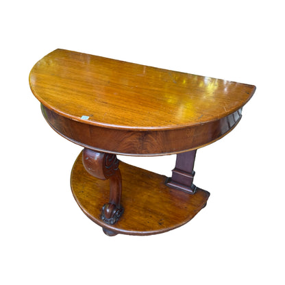 Antique Victorian Mahogany Console Table - Half Moon Demi Lune Hall Side Table
