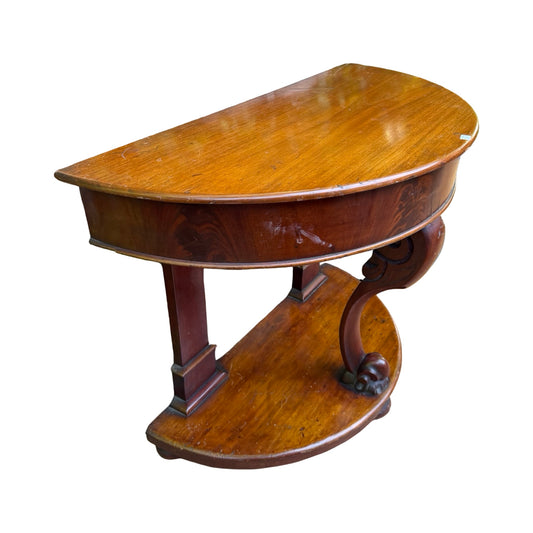 Antique Victorian Mahogany Console Table - Half Moon Demi Lune Hall Side Table
