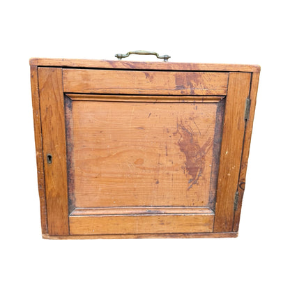 Antique Pine Tool Chest - Vintage Wood Storage Box with Brass Carry Handle 44cm