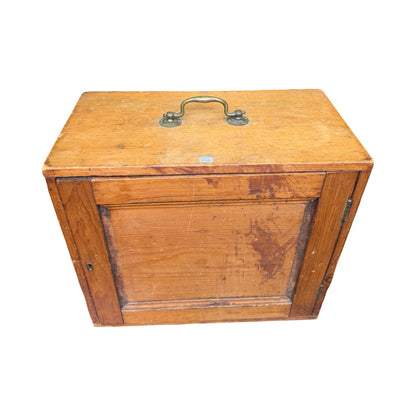 Antique Pine Tool Chest - Vintage Wood Storage Box with Brass Carry Handle 44cm