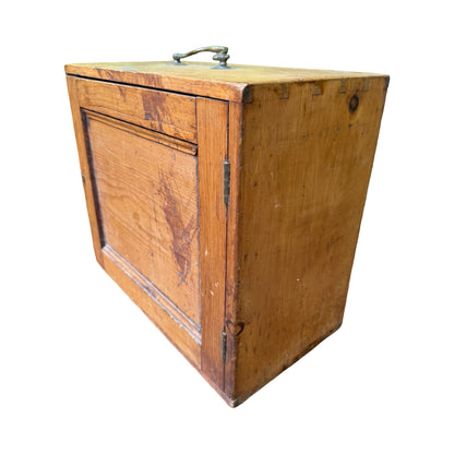 Antique Pine Tool Chest - Vintage Wood Storage Box with Brass Carry Handle 44cm