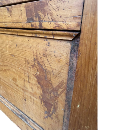 Antique Pine Tool Chest - Vintage Wood Storage Box with Brass Carry Handle 44cm