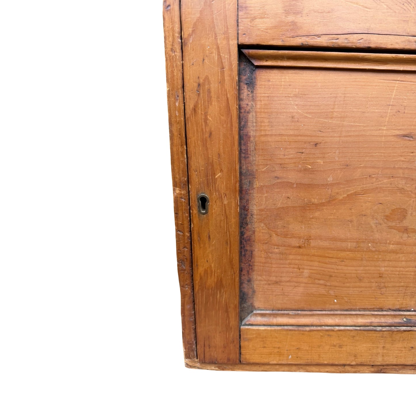 Antique Pine Tool Chest - Vintage Wood Storage Box with Brass Carry Handle 44cm