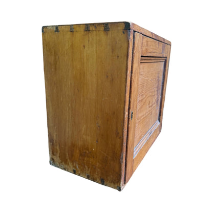 Antique Pine Tool Chest - Vintage Wood Storage Box with Brass Carry Handle 44cm