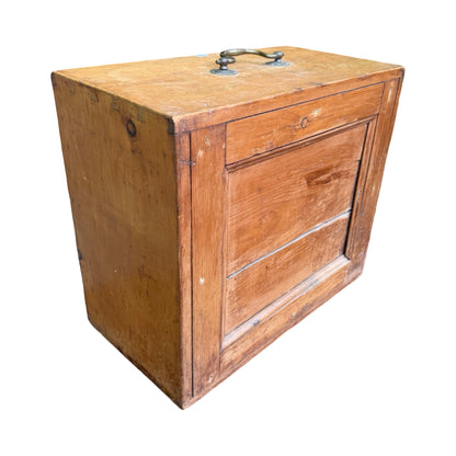 Antique Pine Tool Chest - Vintage Wood Storage Box with Brass Carry Handle 44cm