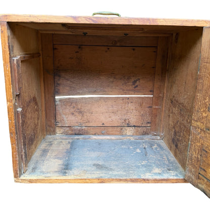 Antique Pine Tool Chest - Vintage Wood Storage Box with Brass Carry Handle 44cm