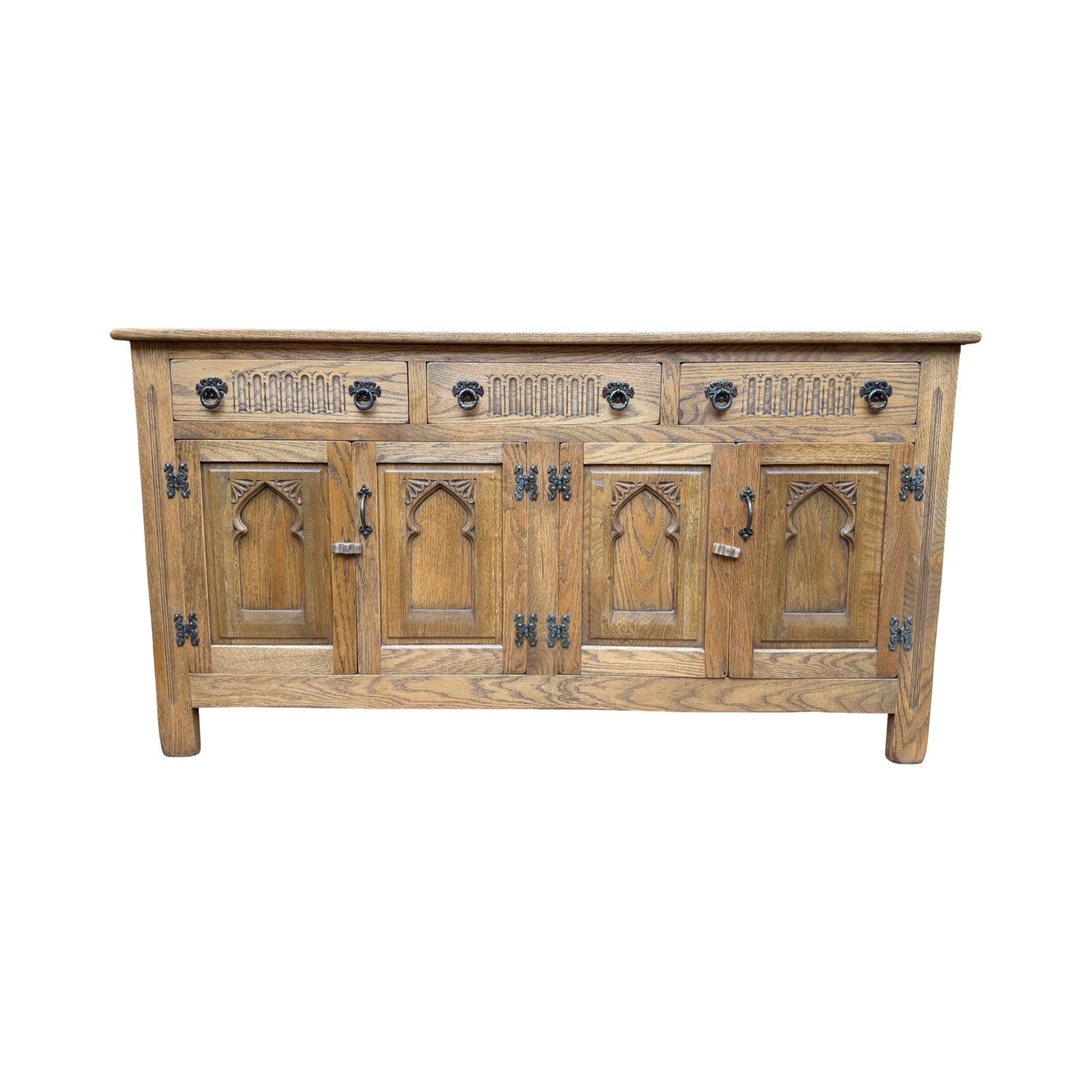 Webber Furniture Oak Sideboard - Large Tudor Style Buffet Credenza Cabinet 152cm