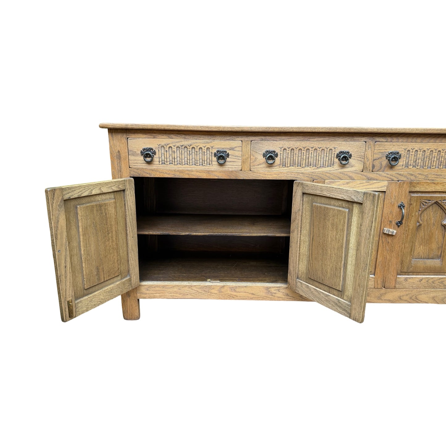Webber Furniture Oak Sideboard - Large Tudor Style Buffet Credenza Cabinet 152cm