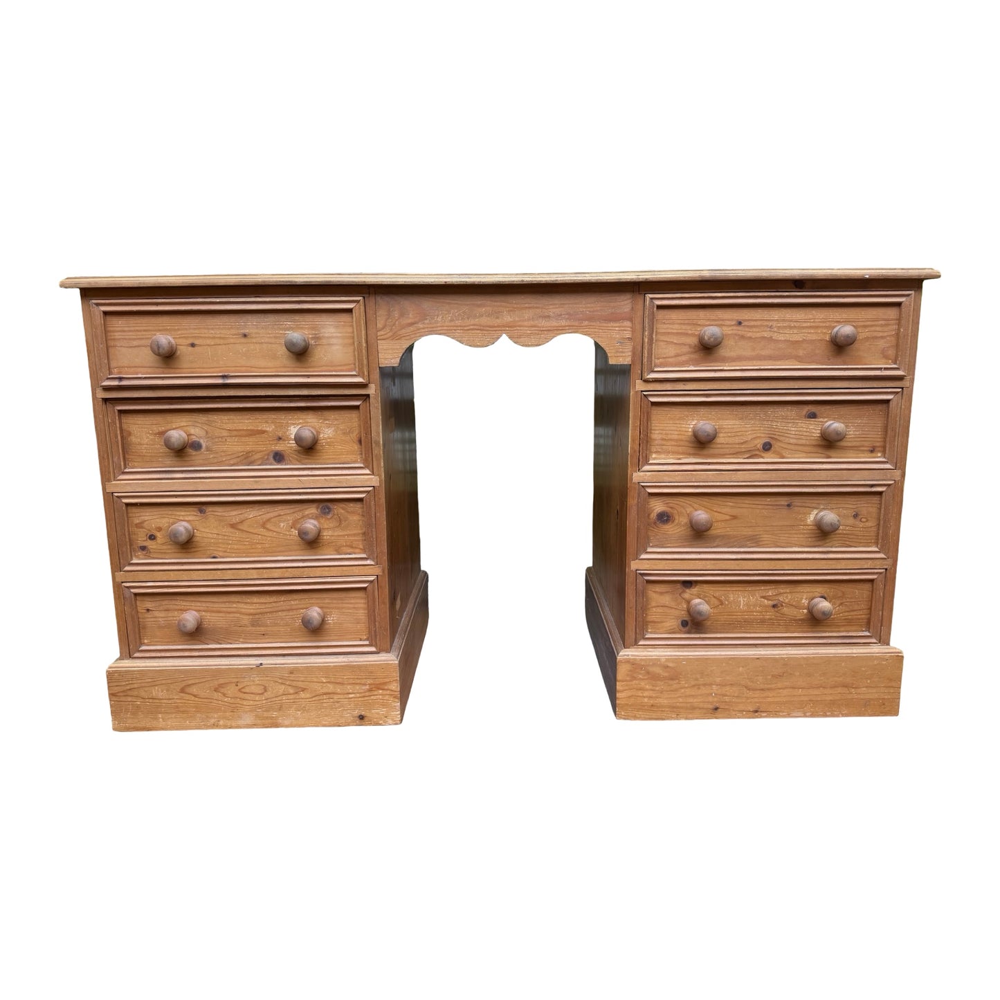 Large Vintage Pine Pedestal Desk - 8 Drawer Twin Pedestal Dressing Table 138cm