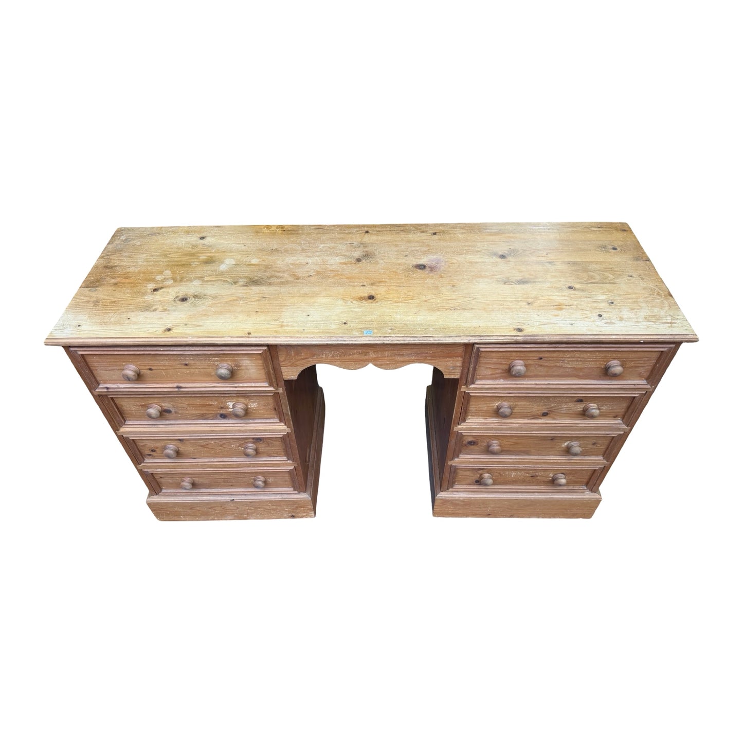 Large Vintage Pine Pedestal Desk - 8 Drawer Twin Pedestal Dressing Table 138cm