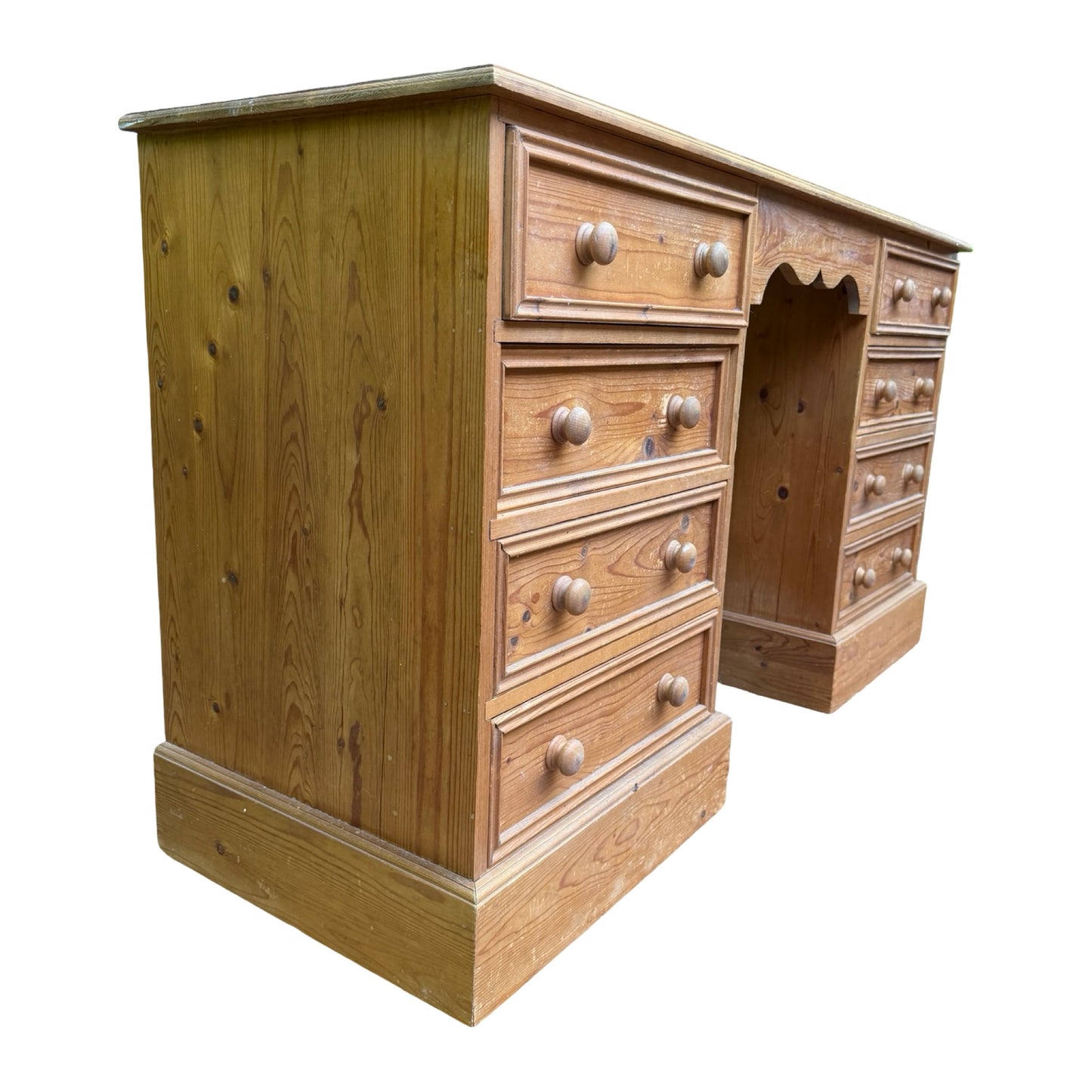 Large Vintage Pine Pedestal Desk - 8 Drawer Twin Pedestal Dressing Table 138cm