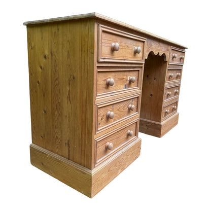 Large Vintage Pine Pedestal Desk - 8 Drawer Twin Pedestal Dressing Table 138cm