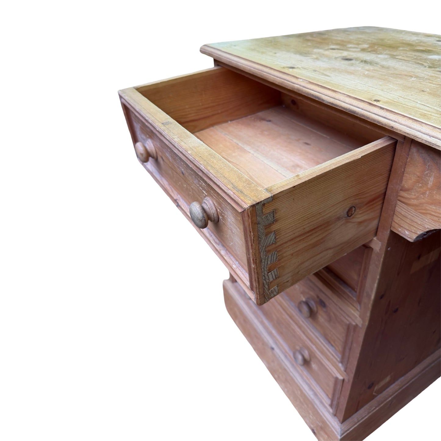 Large Vintage Pine Pedestal Desk - 8 Drawer Twin Pedestal Dressing Table 138cm
