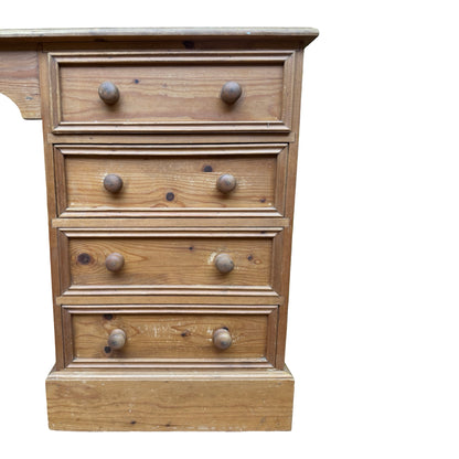 Large Vintage Pine Pedestal Desk - 8 Drawer Twin Pedestal Dressing Table 138cm