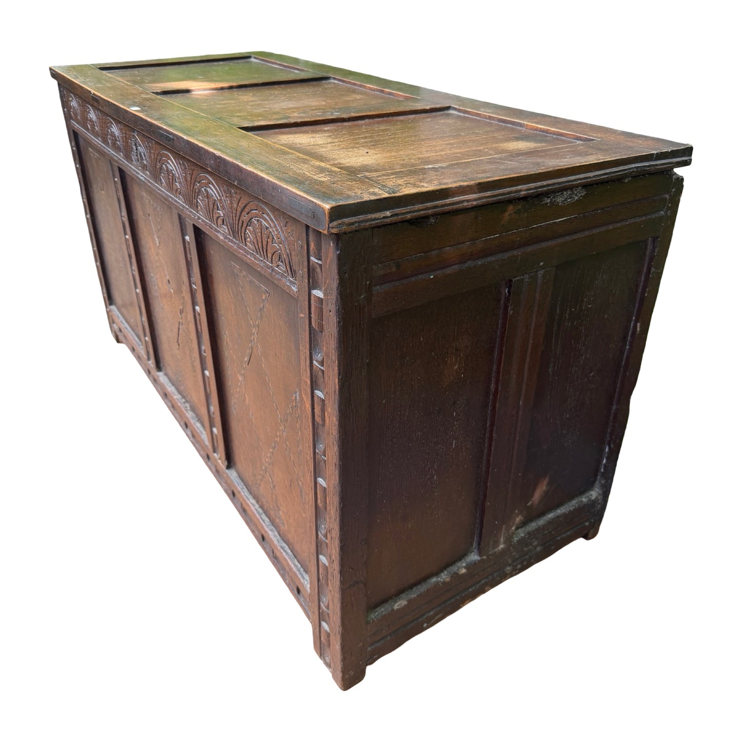 Antique 18th Century Style Carved Oak Coffer - Large Inlaid Blanket Chest 122cm