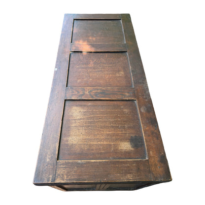 Antique 18th Century Style Carved Oak Coffer - Large Inlaid Blanket Chest 122cm