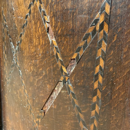 Antique 18th Century Style Carved Oak Coffer - Large Inlaid Blanket Chest 122cm