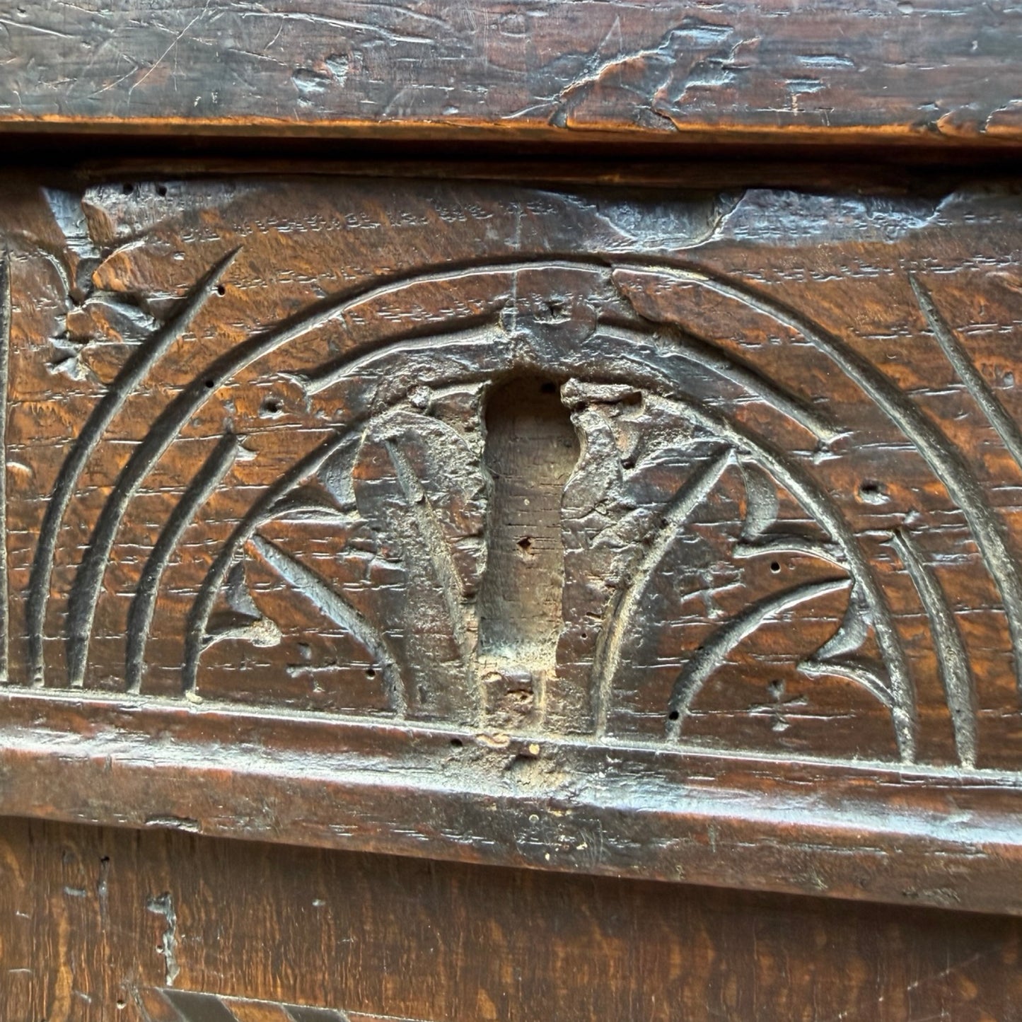 Antique 18th Century Style Carved Oak Coffer - Large Inlaid Blanket Chest 122cm
