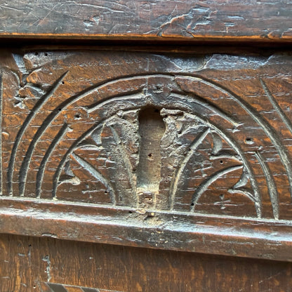 Antique 18th Century Style Carved Oak Coffer - Large Inlaid Blanket Chest 122cm