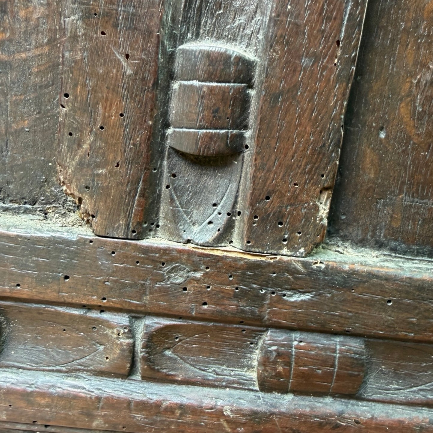 Antique 18th Century Style Carved Oak Coffer - Large Inlaid Blanket Chest 122cm