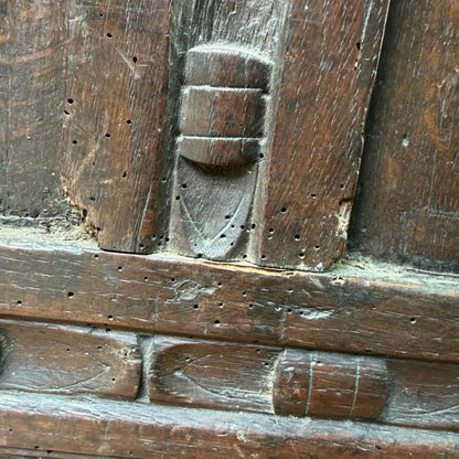 Antique 18th Century Style Carved Oak Coffer - Large Inlaid Blanket Chest 122cm