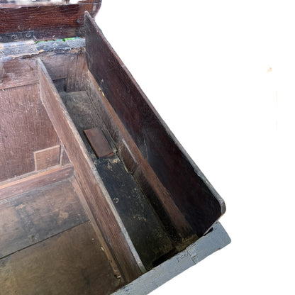 Antique 18th Century Style Carved Oak Coffer - Large Inlaid Blanket Chest 122cm