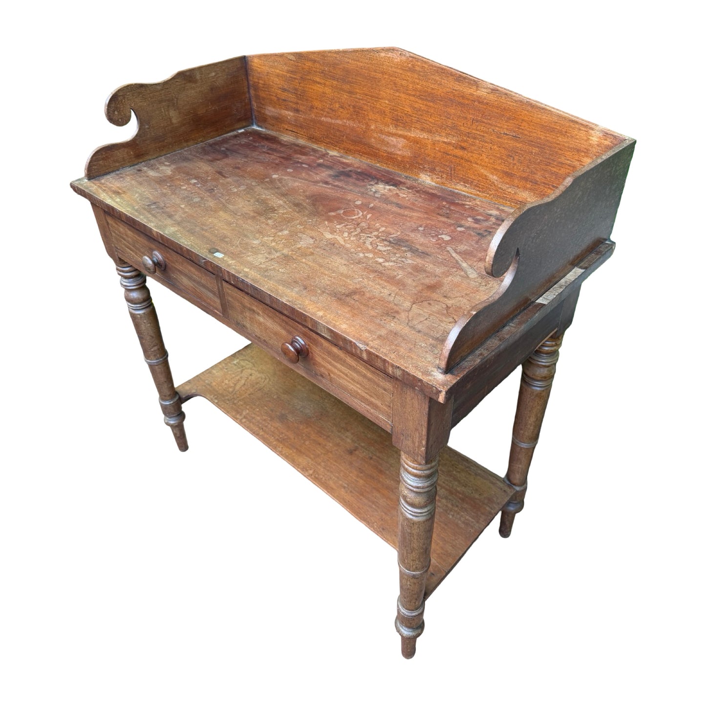 Antique Victorian Mahogany Washstand - Gallery Back Console Table Desk 91cm