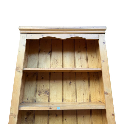 Tall Vintage Pine Open Bookcase - Slim 7 Tier Shelving Unit - Library Rack 230cm