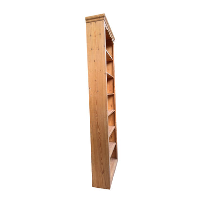 Tall Vintage Pine Open Bookcase - Slim 7 Tier Shelving Unit - Library Rack 230cm