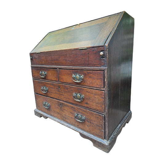 Antique Georgian Oak Writing Bureau - Slant Front Desk with Secret Compartment