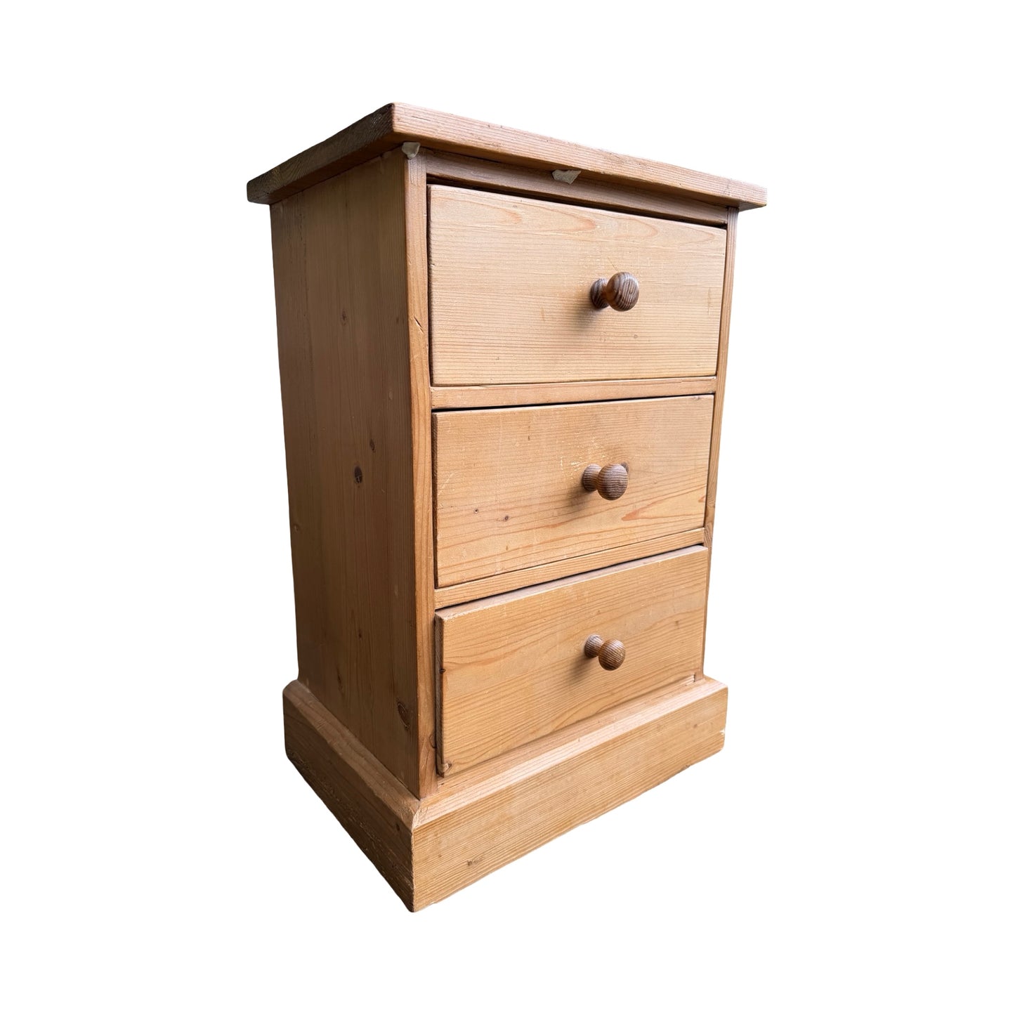Vintage Pine Bedside Chest - 3 Drawer Nightstand Slim Storage Unit - 62cm High