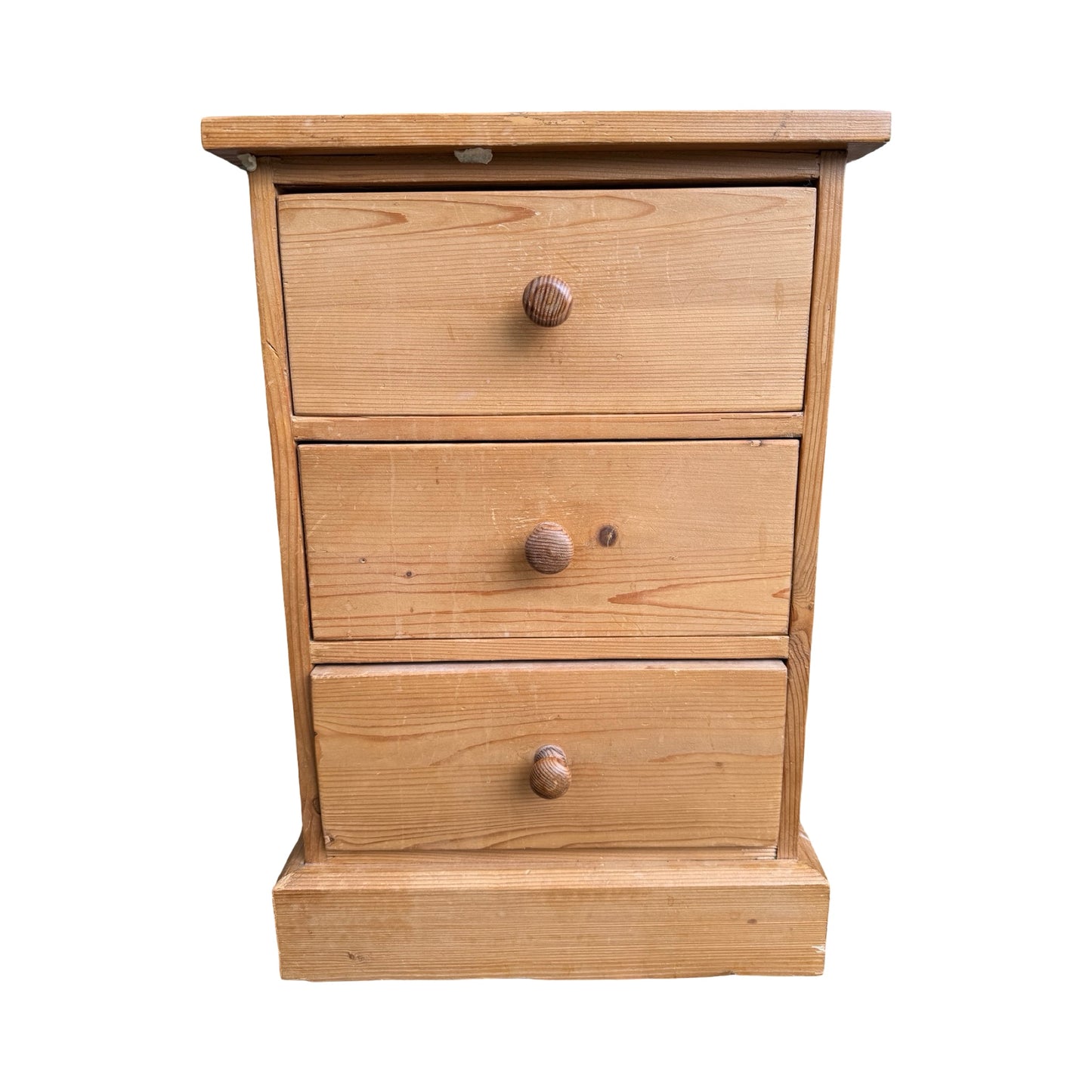 Vintage Pine Bedside Chest - 3 Drawer Nightstand Slim Storage Unit - 62cm High