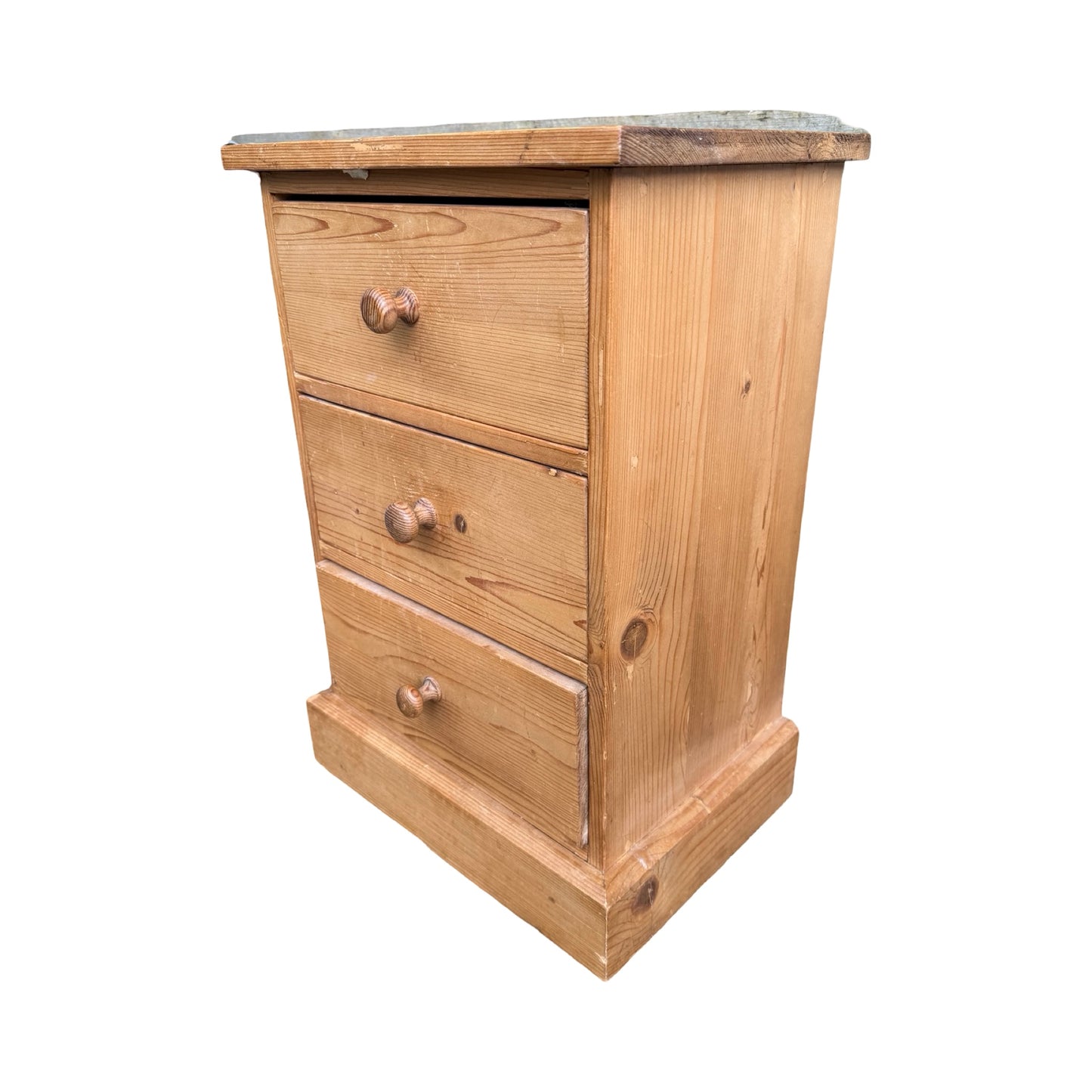 Vintage Pine Bedside Chest - 3 Drawer Nightstand Slim Storage Unit - 62cm High