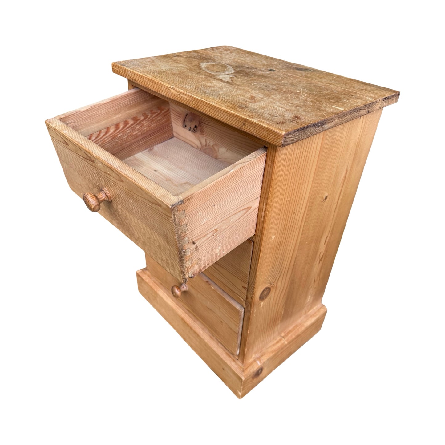 Vintage Pine Bedside Chest - 3 Drawer Nightstand Slim Storage Unit - 62cm High