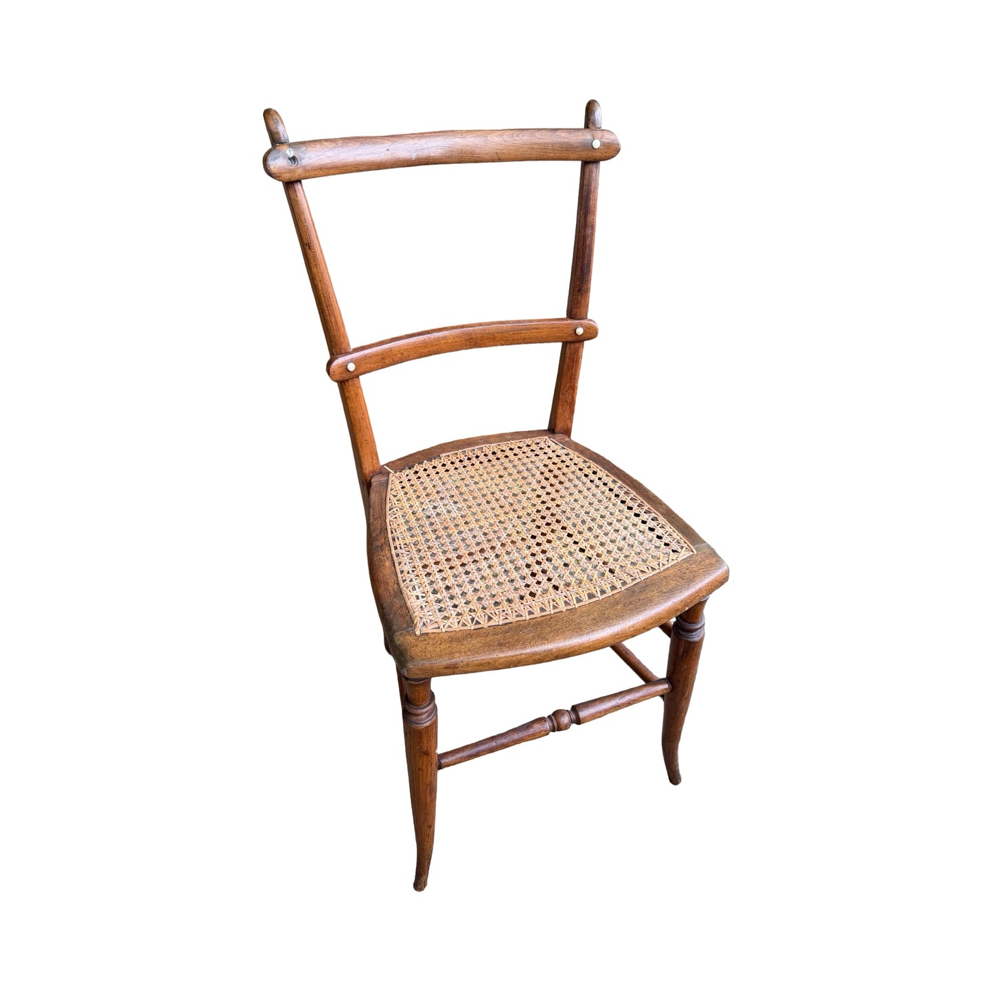 Ornate Victorian Spindle Back Chair - Woven Rattan Accent Seat - Walnut 83cm