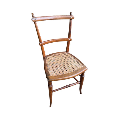 Ornate Victorian Spindle Back Chair - Woven Rattan Accent Seat - Walnut 83cm