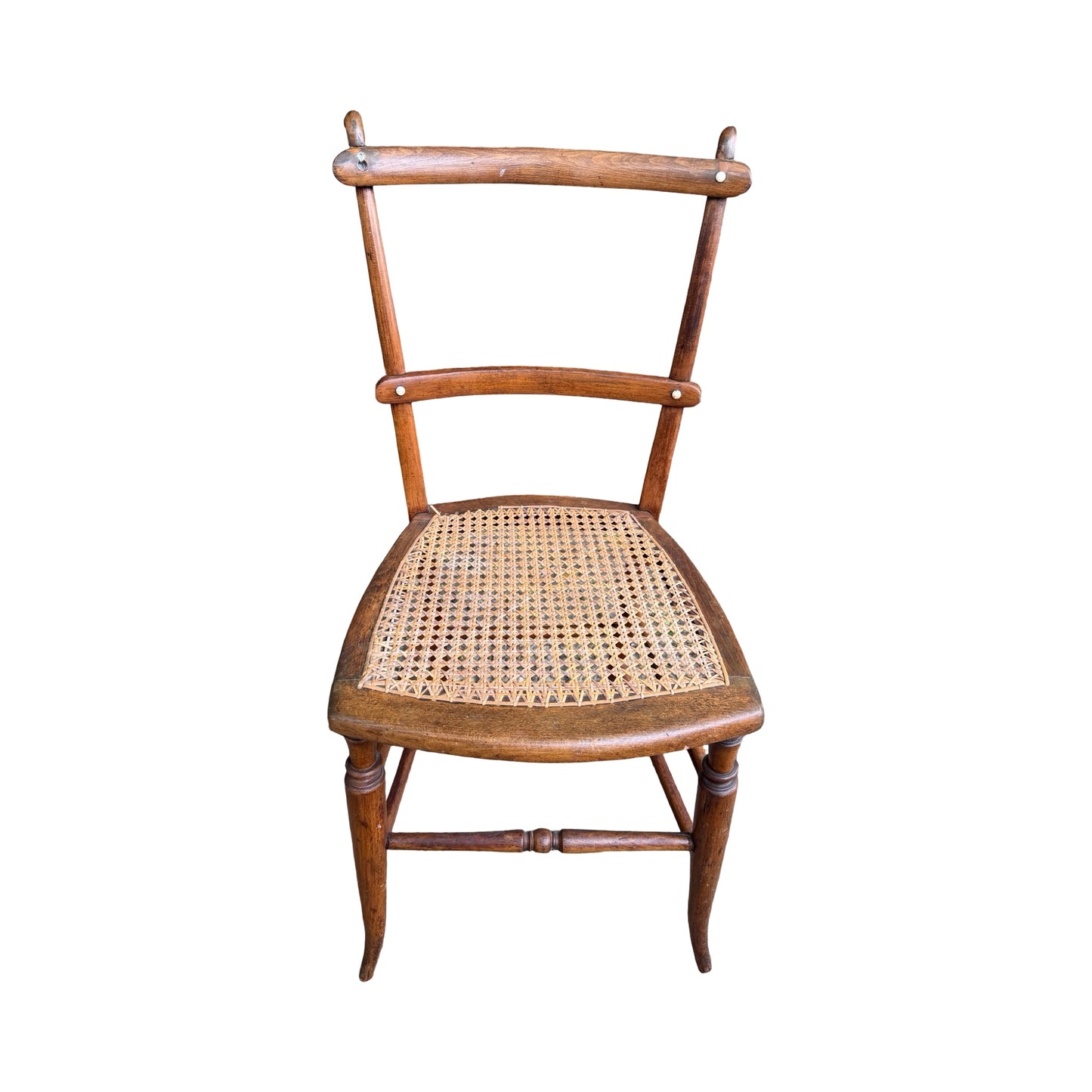 Ornate Victorian Spindle Back Chair - Woven Rattan Accent Seat - Walnut 83cm