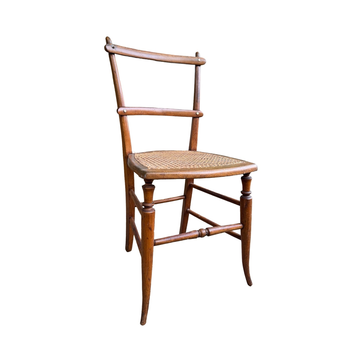 Ornate Victorian Spindle Back Chair - Woven Rattan Accent Seat - Walnut 83cm