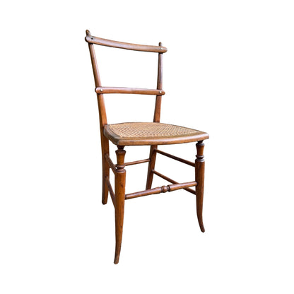 Ornate Victorian Spindle Back Chair - Woven Rattan Accent Seat - Walnut 83cm