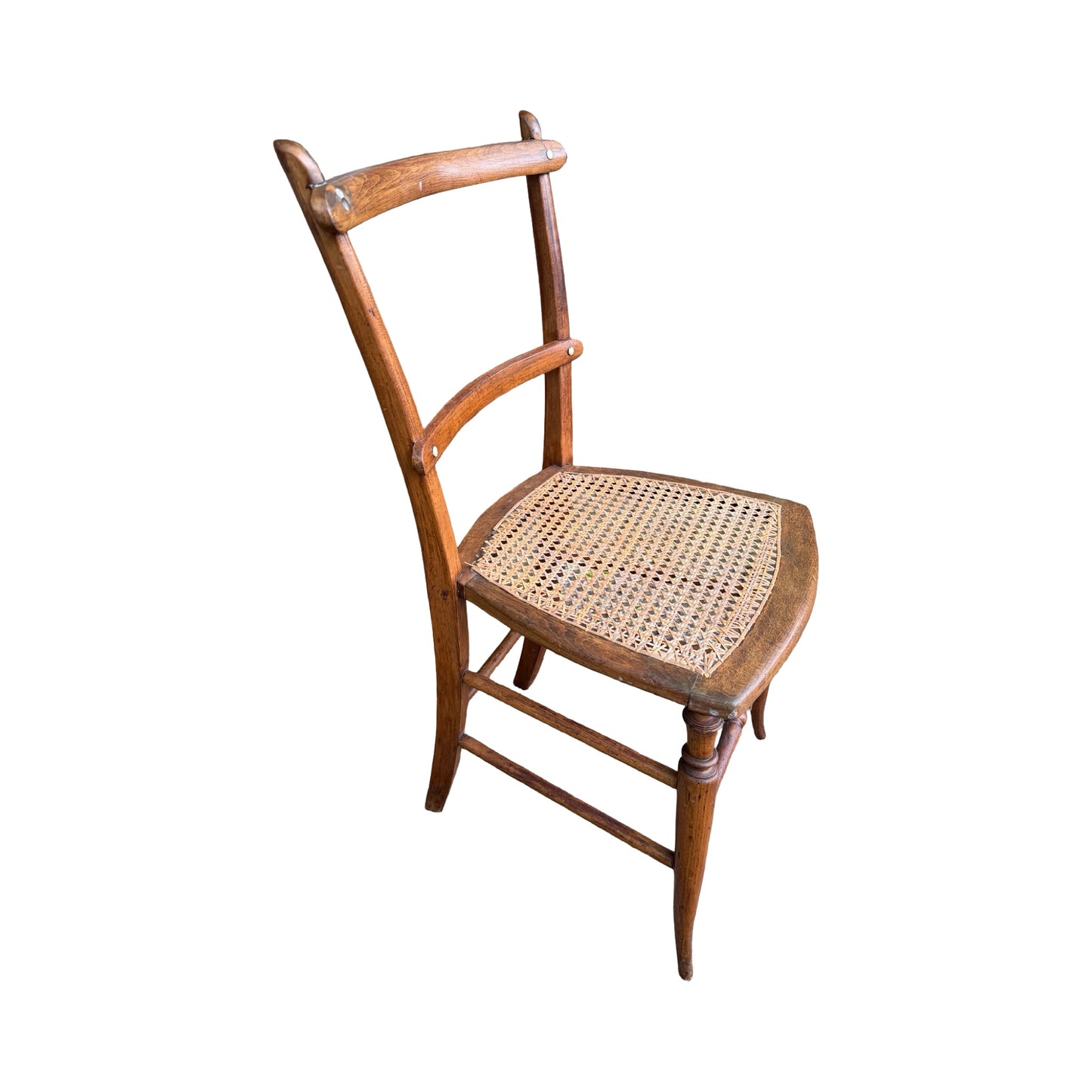 Ornate Victorian Spindle Back Chair - Woven Rattan Accent Seat - Walnut 83cm