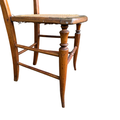 Ornate Victorian Spindle Back Chair - Woven Rattan Accent Seat - Walnut 83cm